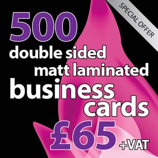 500 double-sided, matt laminated business cards - £65+VAT